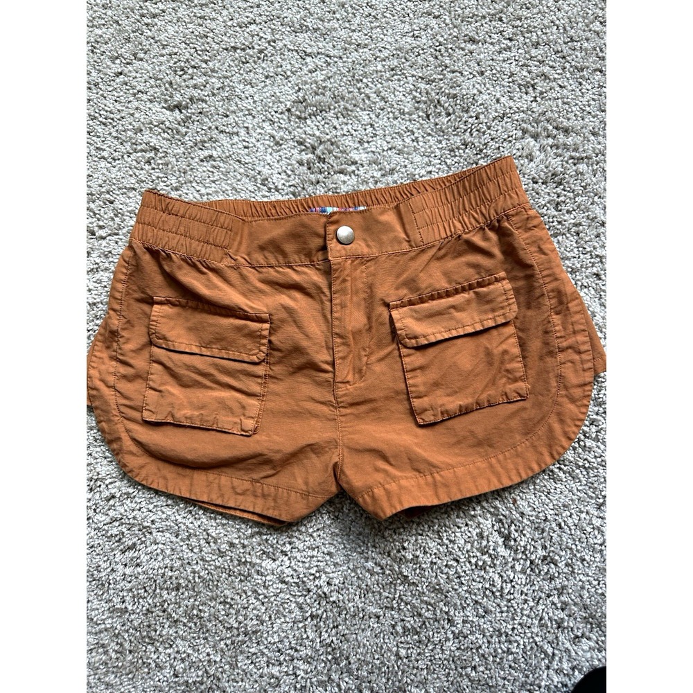 Urban Outfitters Women's Brown Canvas Cargo Shorts Elastic Waist Pockets S A585